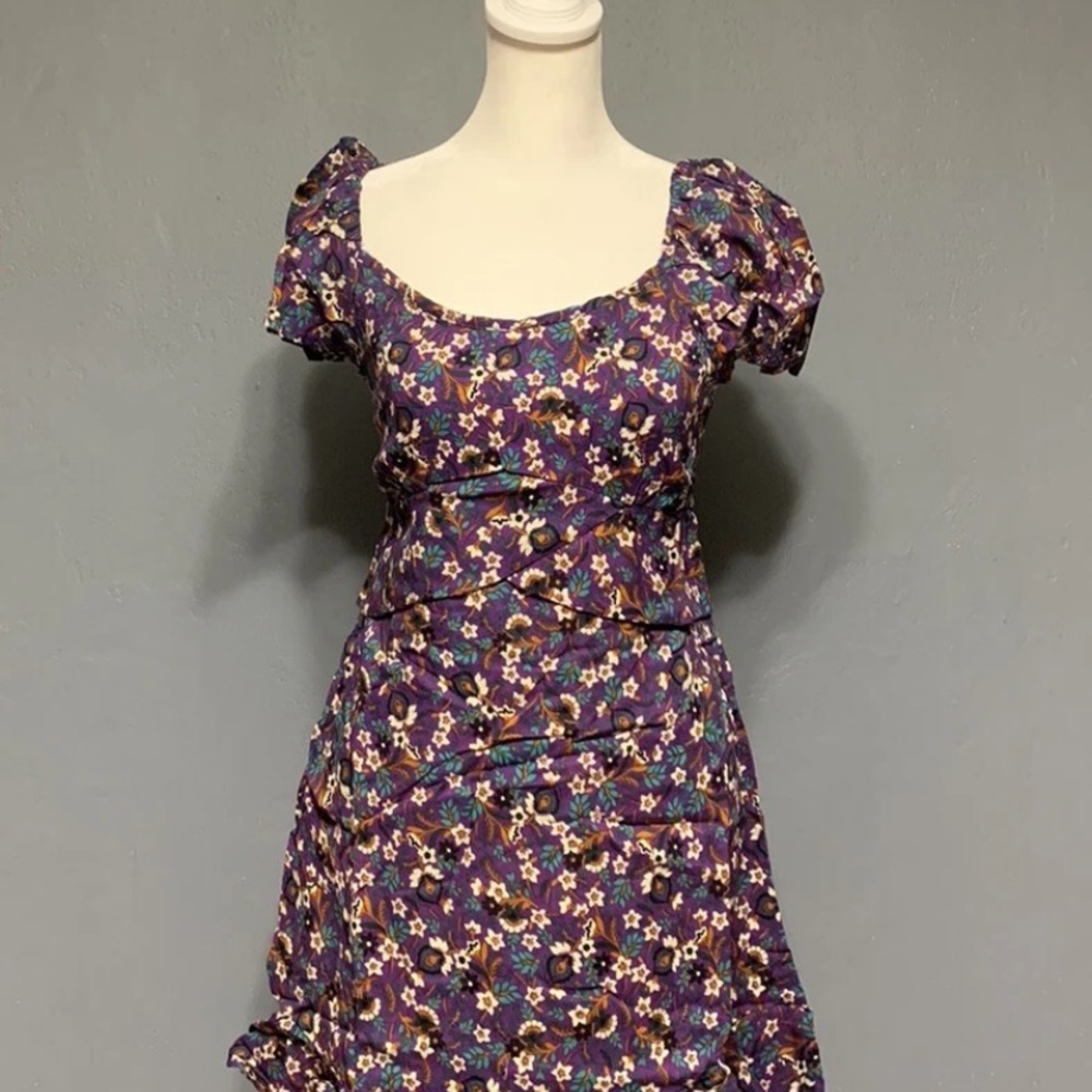 Band of the Free Sz XS Purple Floral Short Sleeve Mini Dress - Picture 2 of 7